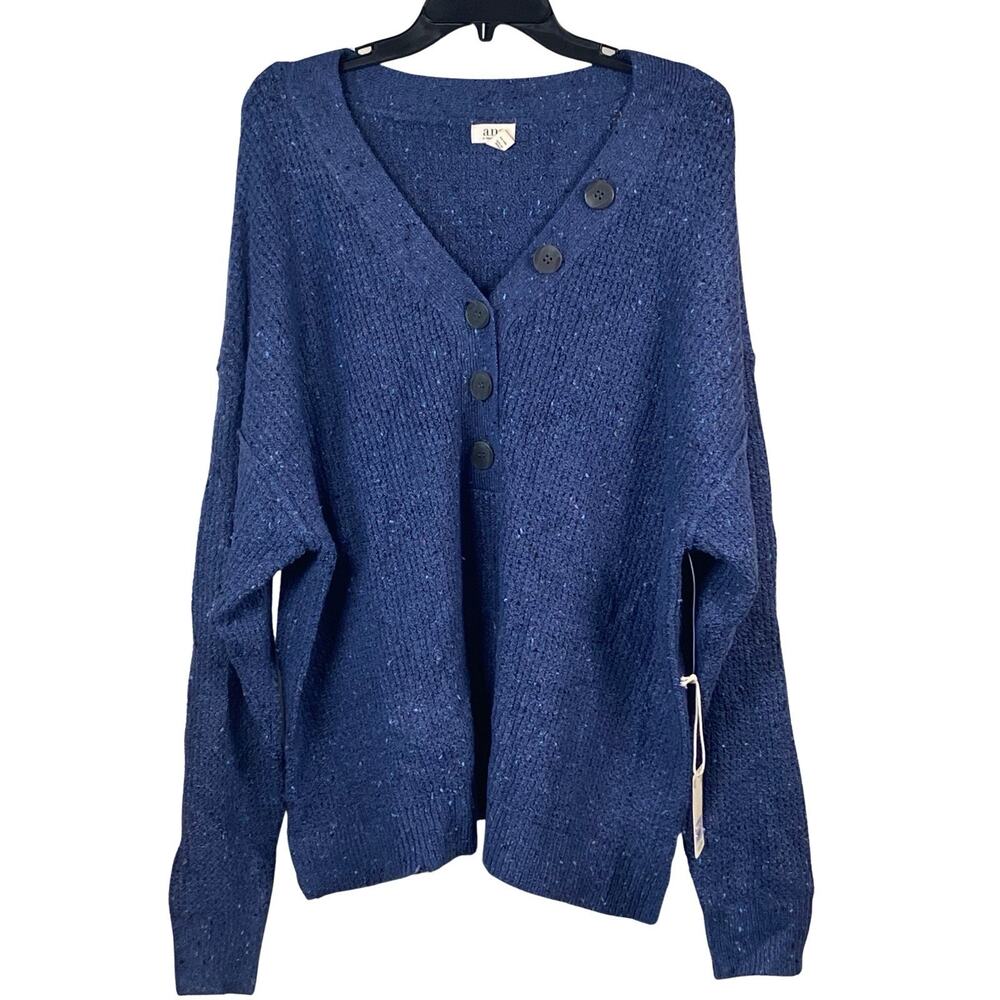 A New Approach ANA Sweater Women's Size XLT Blue Marble Knit V-neck Buttons